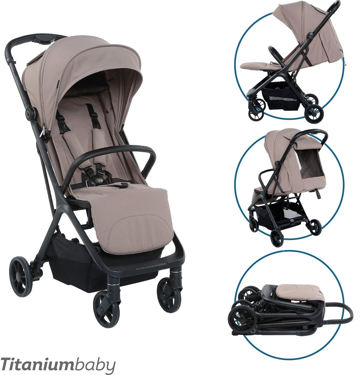 Titanium Baby pulse buggy - donker taupe - uitgerust met boodschappenmand - verstelbare rugleuning