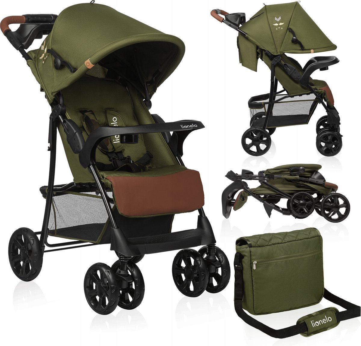 Lionelo emma plus buggy and pram - light and durable - adjustable backrest to lying position - xxl awning with window - large basket - organizer and bag - shock absorbers - 5-point belt - up to 15 kg - compactly foldable
